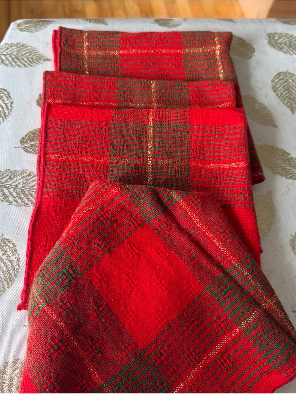 Festive Red Plaid Holiday cloth napkins set of 4 Scandinavian theme